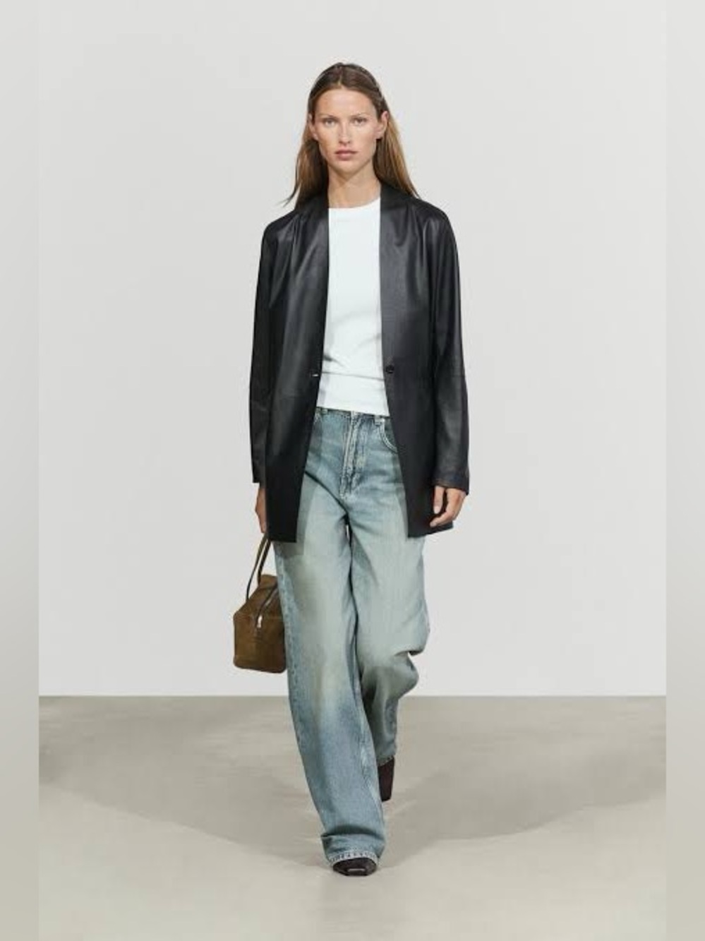 Zara Faux Leather Blazer-Black